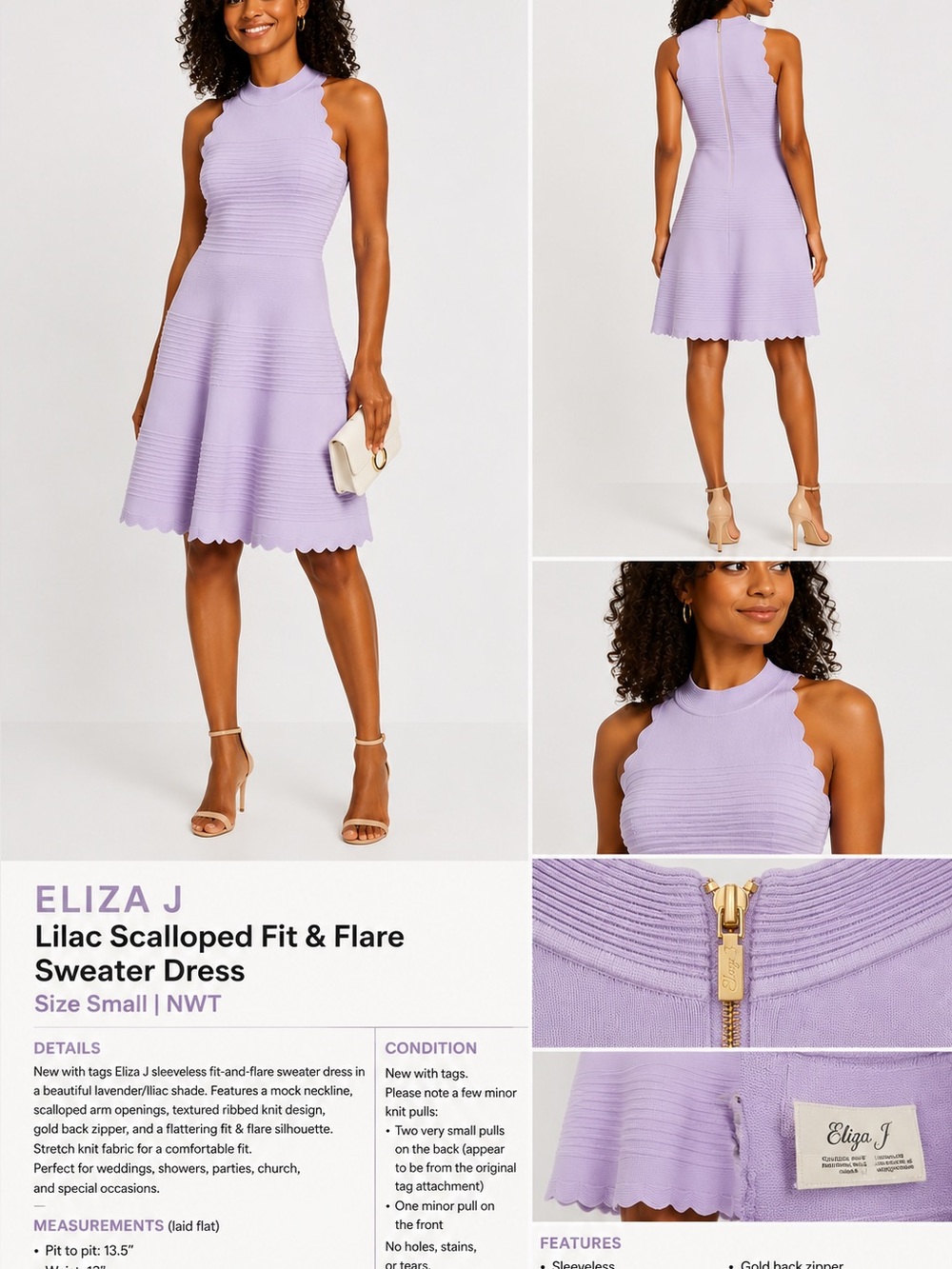 Eliza J Lilac Scalloped Fit & Flare Dress